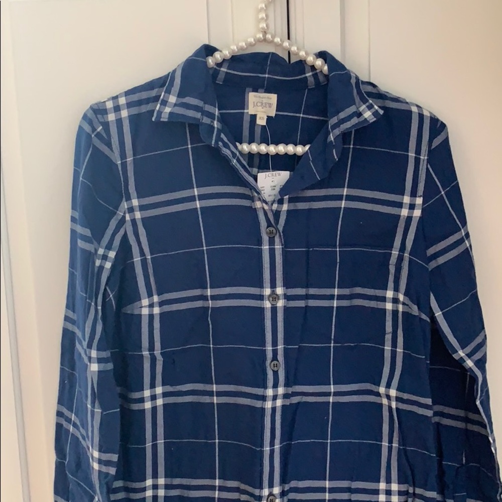 J. Crew NWT Plaid Flannel Top Blue White XS